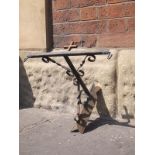Victorian Gothic wrought iron ecclesiastical wall mounted bracket H: 30 W: 81 cm