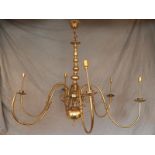 Victorian style polished brass flemish 6 arm chandelier H : 100 cm