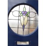 1930's painted pine door with circular leaded glass design H: 200 W: 80 cm