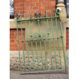 A Victorian wrought iron garden gate with decorative scrolls and spikes H: 130 W: 95 cm