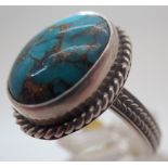 Sterling silver veined turquoise solitaire ring,