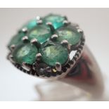 Sterling silver seven stone emerald ring,