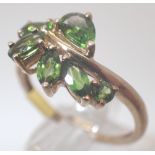 9ct gold green stone set ring,