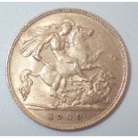 Gold half sovereign, 1909,