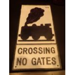 Cast iron sign Crossing No Gates,