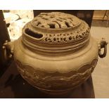 Chinese brass censer incense burner decorated with dragons, cast seal to base,