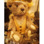 Small mohair Steiff bear with waistcoat and pipe