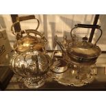 Collection of silver plate including spirit kettle