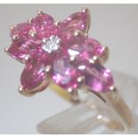 New old stock 9ct pink stone and diamond ring,