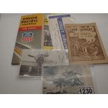 Two postcards of Hindu cremation and French aviator and mixed ephemera including 1950 Union Pacific