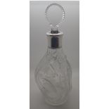 Silver collared decanter in the dimple shape with etched panels,