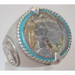 1936 Indian head ring, inscribed inner, Indian nickel honoring the American Indian,
