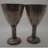 Pair of hallmarked silver goblet with bark finish, London 1975, 286g,