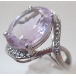 Sterling silver large pale amethyst solitaire ring,