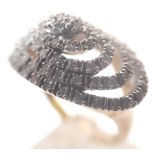 9ct gold fancy oval shaped diamond cluster ring,