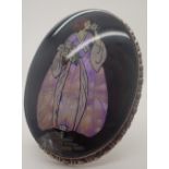 Hallmarked silver oval plaque of Lady made from butterfly wings, Birmingham 1936, maker TM, 94g,