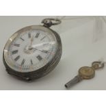 935 silver fob watch with decorative ceramic dial and roman numeral chapter ring