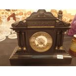 Large black slate mantle clock with Corinthian columns (key and pendulum in office 9193)