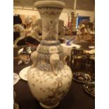 Chinese large vase, H: 61 cm, tall hand decorated with a blossoming peach tree,