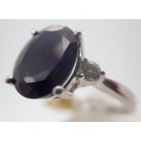 Sterling silver, rhodium plated large sapphire solitaire ring, approx 5ct,