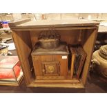 Original late Victorian gas powered magic lantern with focusing bellows and a wooden case with a