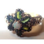 9ct vintage 1975 tourmaline and opal ring,