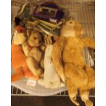 Vintage soft toys including teddy, dog, rabbit,