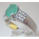 Sterling silver oval emerald solitaire ring, approx 1ct,