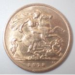 George V gold half sovereign 1913,