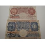 Peppiatt blue £1 note and a Beale ten shilling note