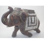 Indian elephant with white metal and mother of pearl decoration