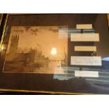 House of Commons framed print bearing signatures of Prime Ministers Douglas Hulme, Ted Heath,