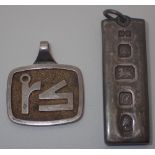 Hallmarked silver ingot pendant and a silver RS key fob