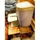 Collection of mixed furniture including Lloyd Loom laundry basket,
