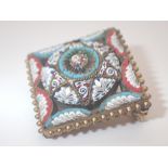 Micro mosaic floral square pin brooch