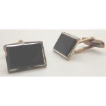 Gold on silver pair of black onyx cuffli