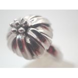 Sterling silver solid flower ring, size