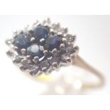 9ct gold sapphire and diamond cluster ri