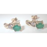 10ct gold emerald and diamond stud earri