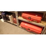 Large red suitcase and a medium sized Samsonite suitcase plus other bags and cases