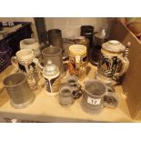 Selection of pewter and ceramic tankards