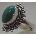 Sterling silver fancy veined turquoise solitaire ring,