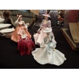 Three large Coalport Ladies of Fashion figurines, Flora, Barbara Ann,