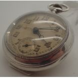 925 silver Brevet alarm pocket watch, crown wind and open face,