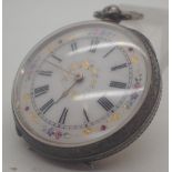 935 silver ladies fob watch with fancy key CONDITION REPORT: The back of the piece