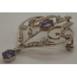 9ct gold amethyst and seed pearl pendant with amethyst drop,