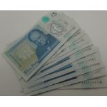 Nine AA £5 notes, AA04, AA14, AA18, AA23, AA24, AA27, AA35,