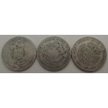 Three Venezuela coins, 900 silver, 25g 1901, 902,