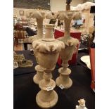 Pair of Victorian alabaster lamps and one other,