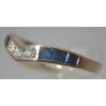 18 ct gold sapphire and diamond wishbone ring,